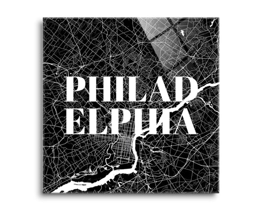 Minimalistic B&W Pennsylvania Philadelphia Map | Hi-Def Glass Art | Eaches | Min 2