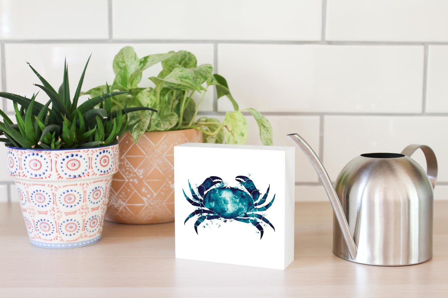 New England Water Color Crab | Wood Block | Eaches | Min 4