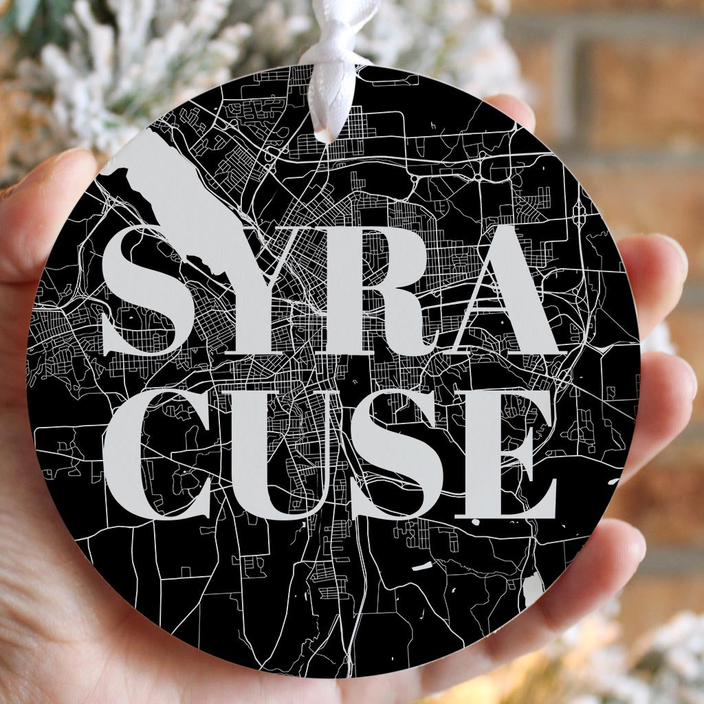 Minimalistic B&W New York Syracuse Map| Wood Ornament | Eaches | Min 6
