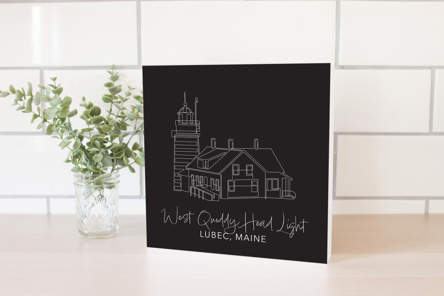 Black West Quoddy Head Light | Wood Block | Eaches | Min 2