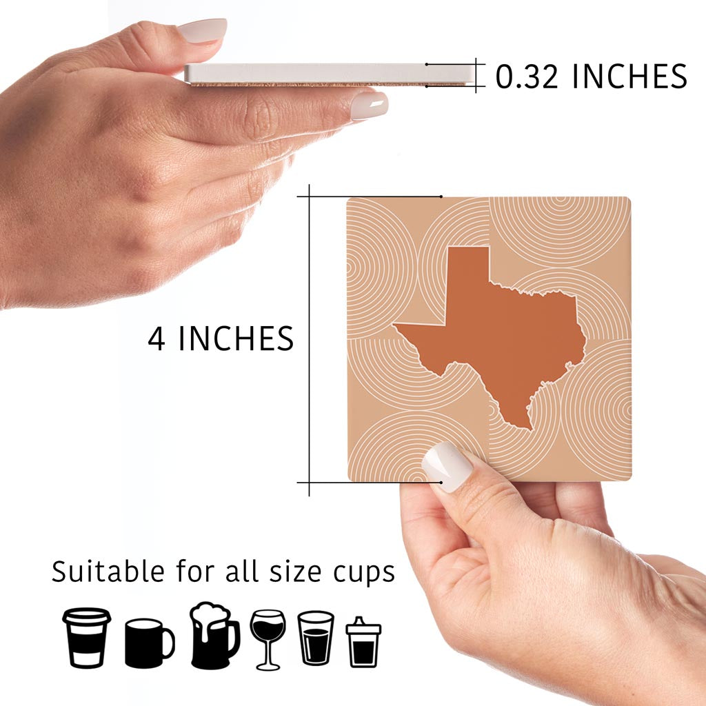 Modern Minimalist Texas State Shape With Pattern | Absorbent Coasters | Set of 4 | Min 2