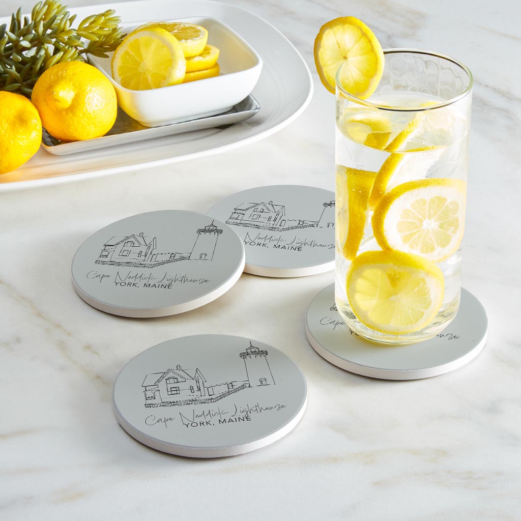 Cape Neddick Lighthouse Muted Coastal | Absorbent Coasters | Set of 4 | Min 2
