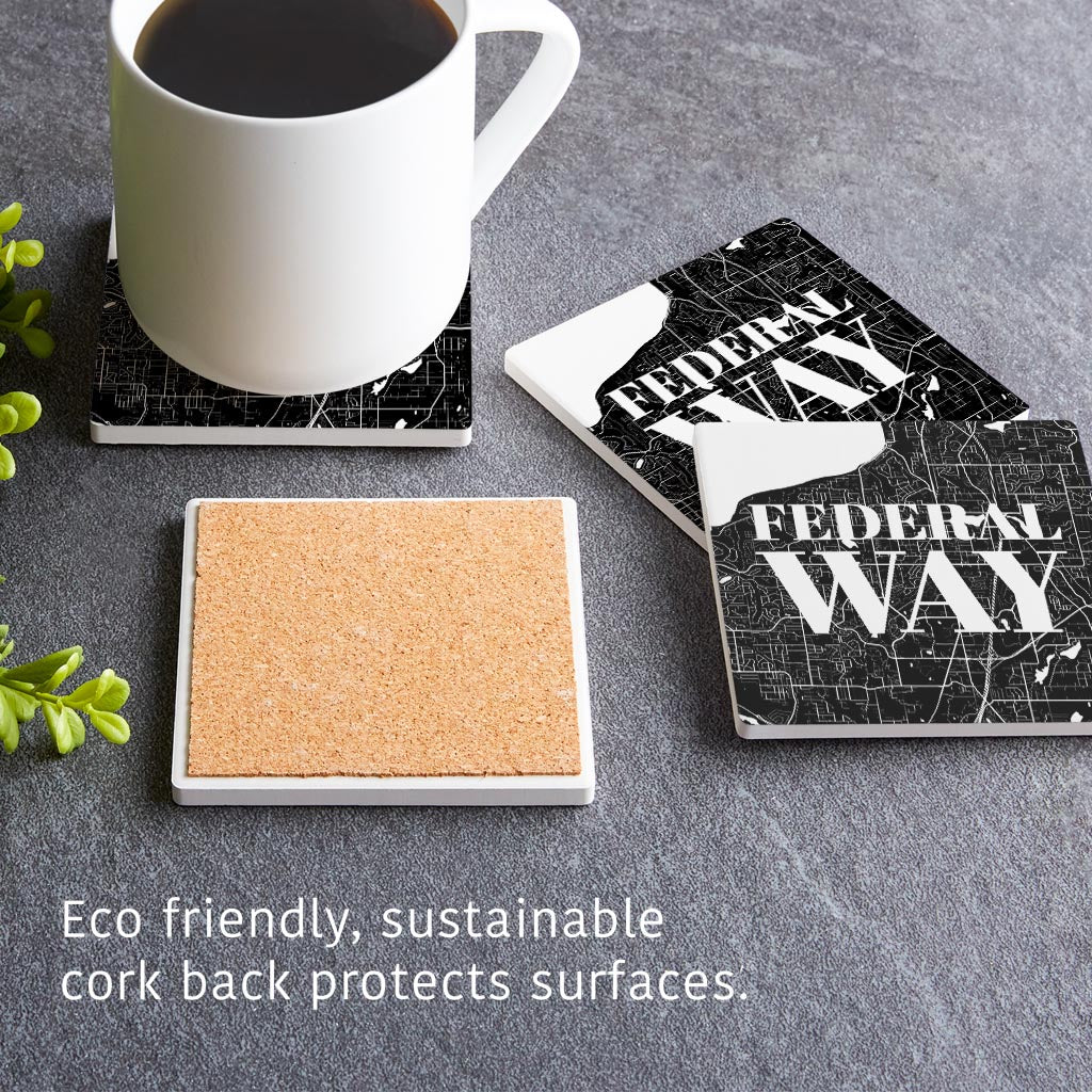 Minimalistic B&W Washington Federal Way Map| Absorbent Coasters | Set of 4 | Min 2