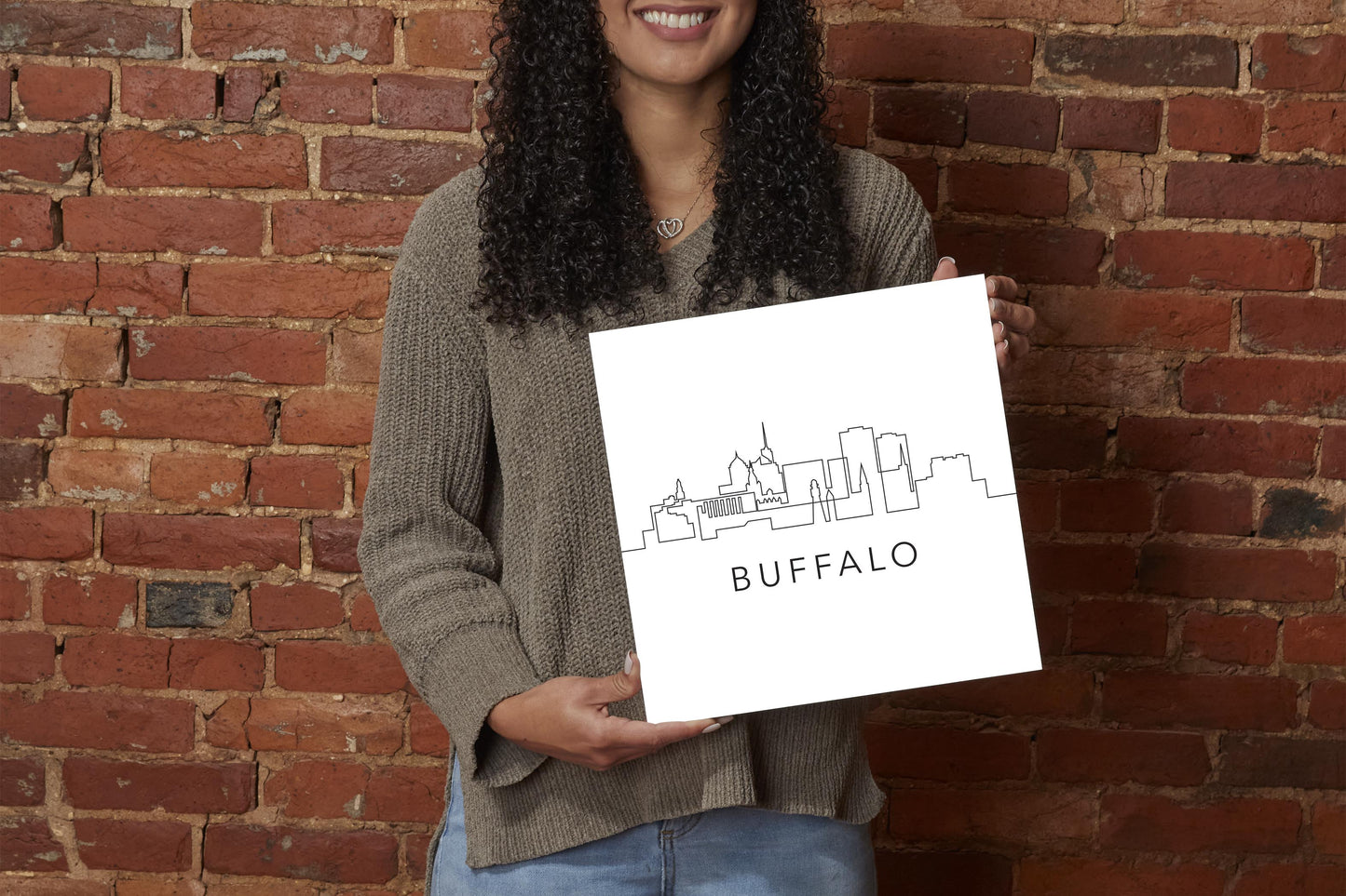 Minimalistic B&W New York Buffalo Skyline | Wood Sign | Eaches | Min 2
