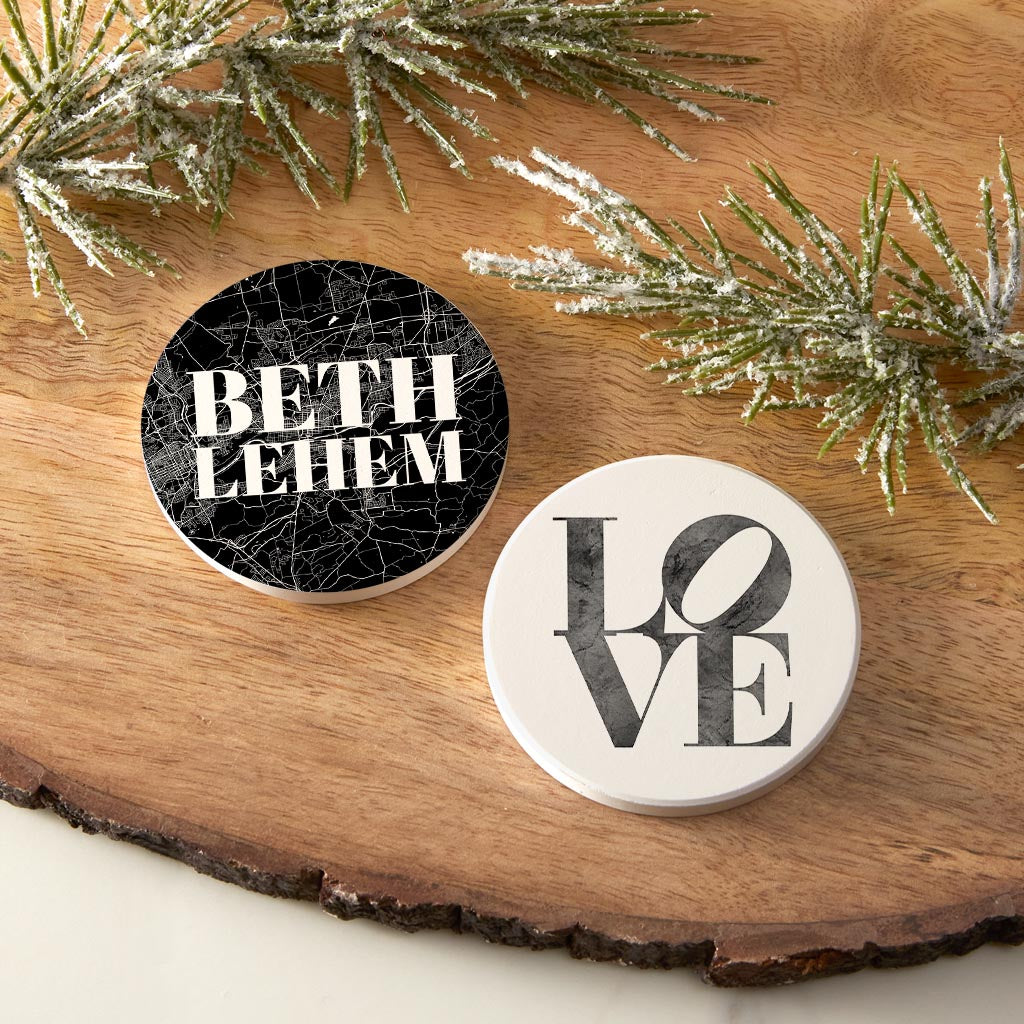 Minimalistic B&W Pennsylvania Bethlehem Map Love| Absorbent Car Coasters | Set of 2 | Min 4
