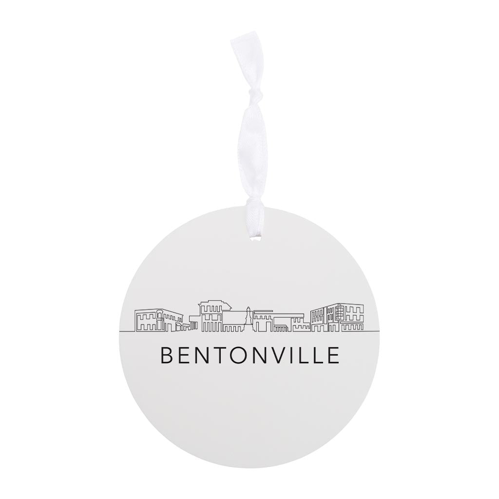 Minimalist B&W Arkansas Bentonville Skyline | Wood Ornament | Eaches | Min 6