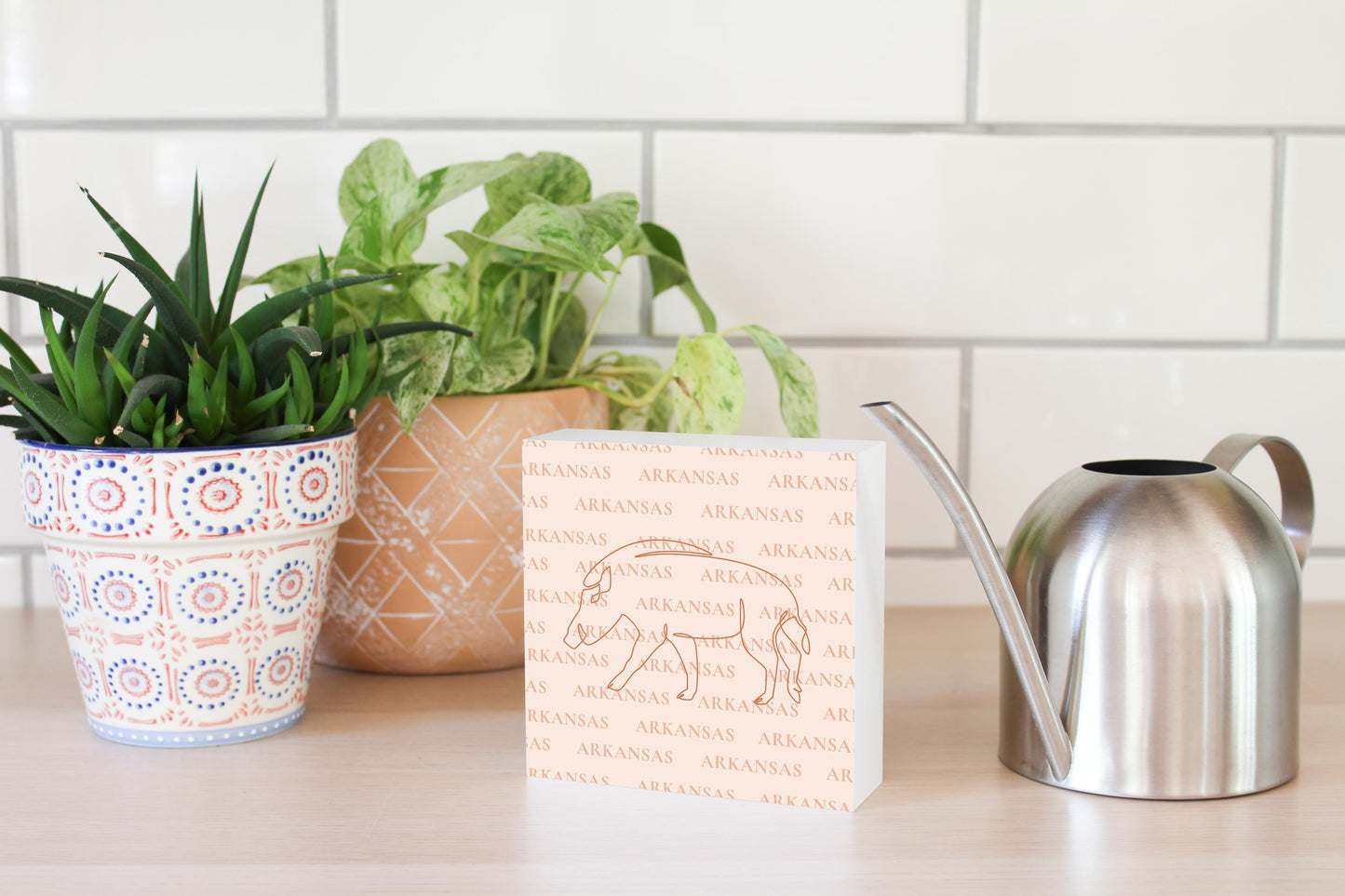 Modern Minimalist Arkansas Hog Line Drawing | Wood Block | Eaches | Min 4