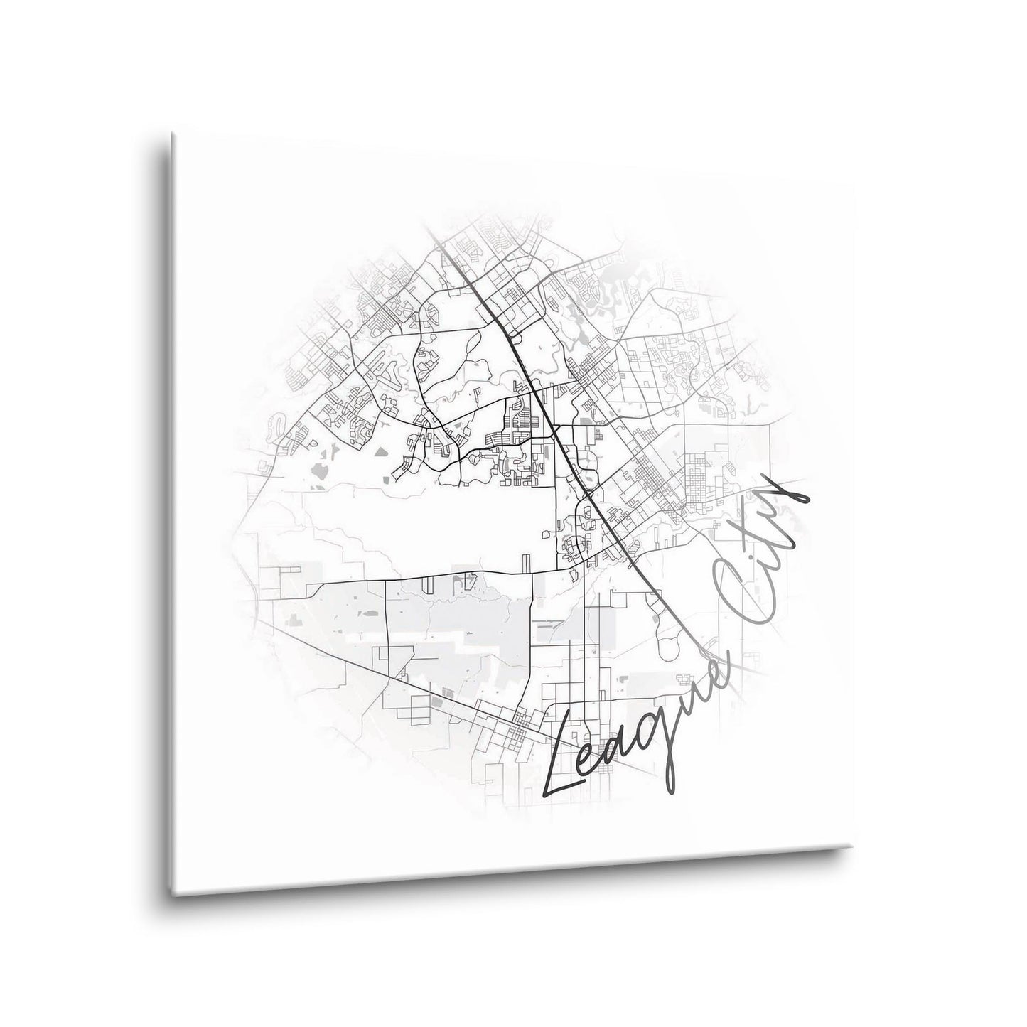 Minimalistic B&W Texas League City Circle Map | Hi-Def Glass Art | Eaches | Min 1