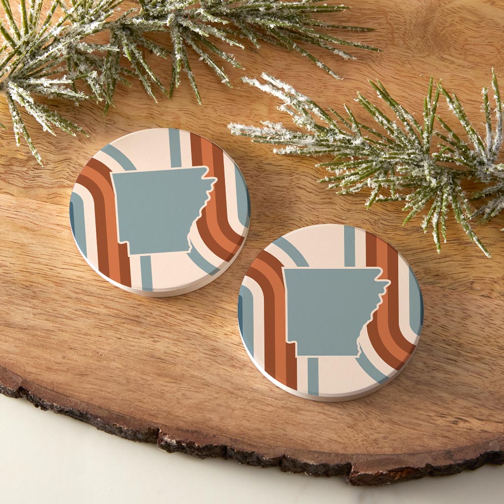 Modern Minimalist Arkansas Retro State Shape | Absorbent Car Coasters | Set of 2 | Min 4
