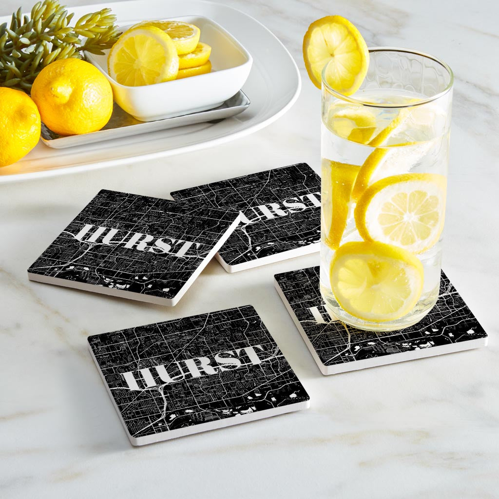 Minimalistic B&W Texas Hurst Map | Absorbent Coasters | Set of 4 | Min 2