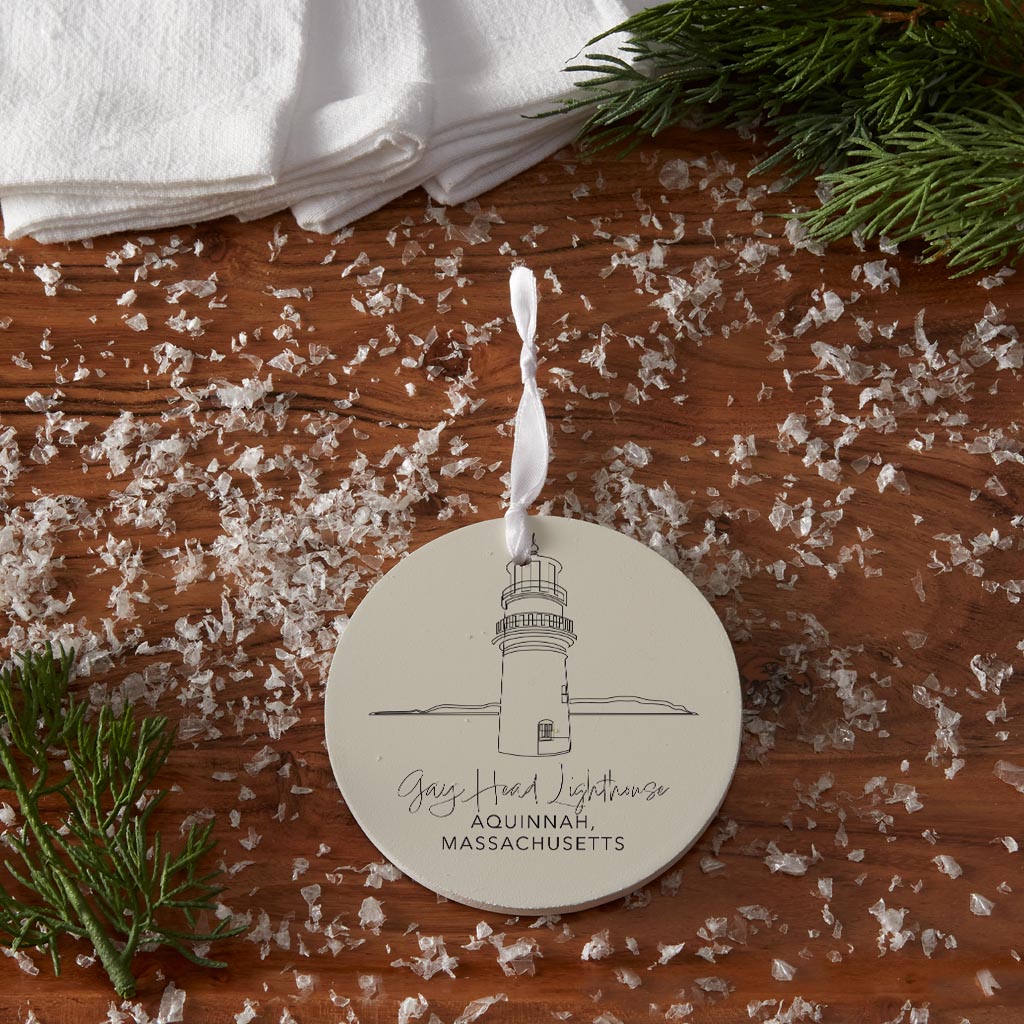 Cream Gay Head Lighthouse| Wood Ornament | Eaches | Min 6