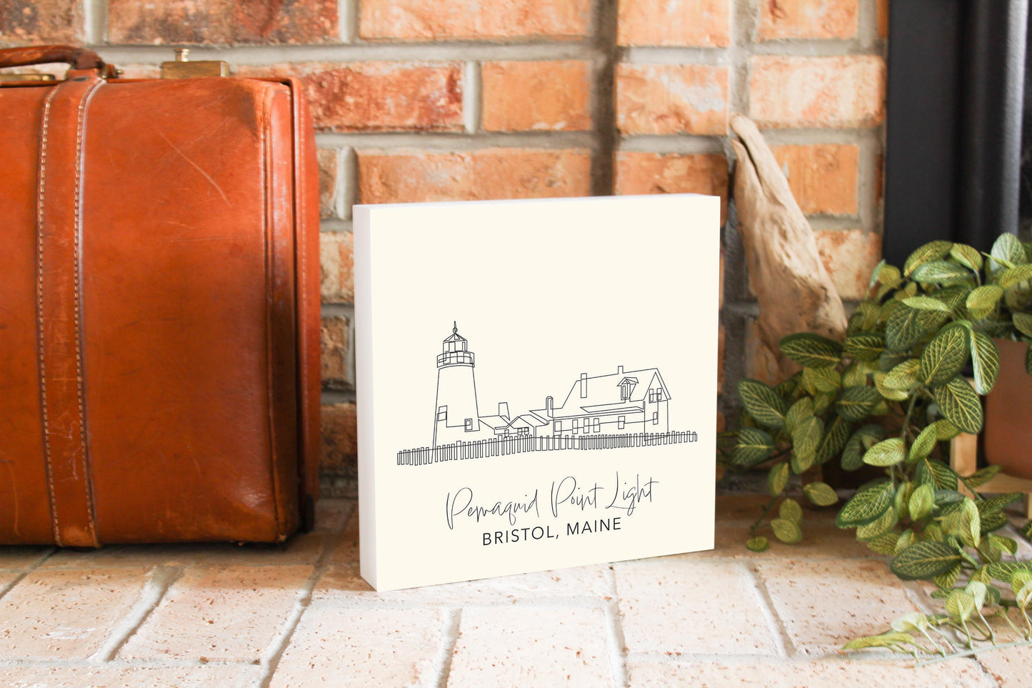 Cream Pemaquid Point Light | Wood Block | Eaches | Min 2