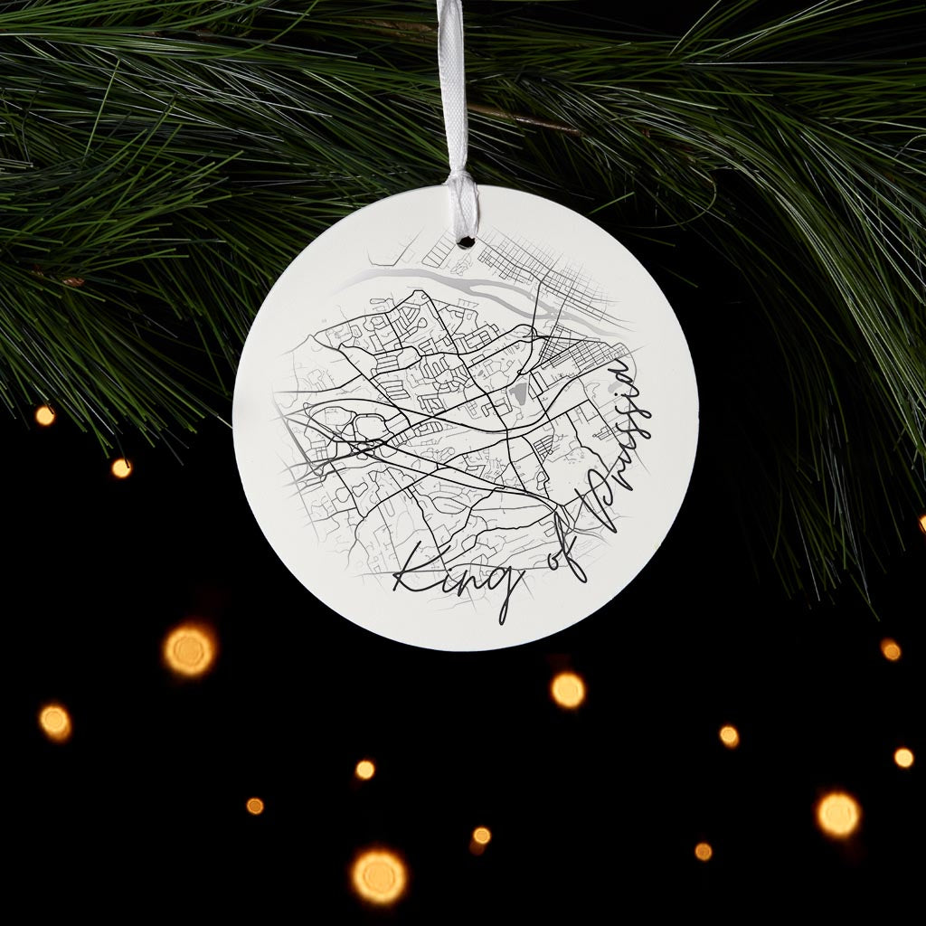 Minimalistic B&W Pennsylvania King Of Prussia Circle Map | Wood Ornament | Eaches | Min 6
