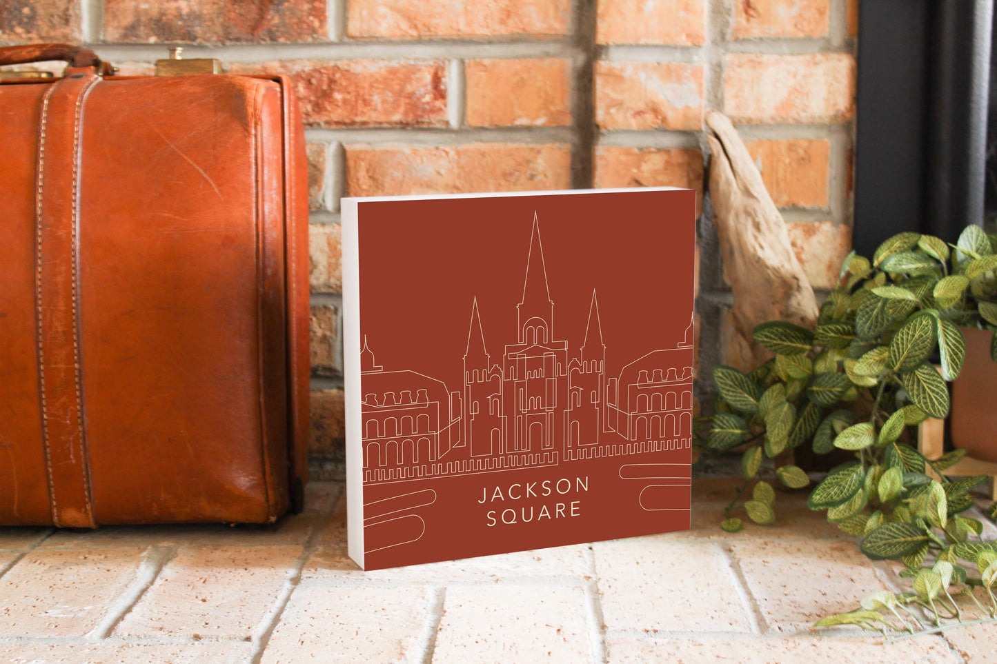 Modern Minimalist Louisiana Jackson Square Line Drawing | Wood Block | Eaches | Min 2