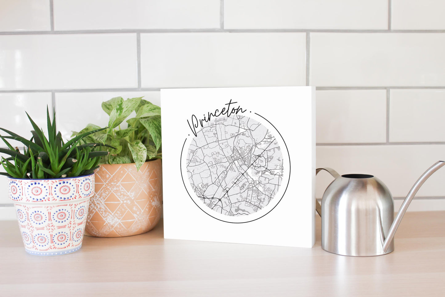 Minimalistic B&W New Jersey Princeton Circle Map | Wood Block | Eaches | Min 2