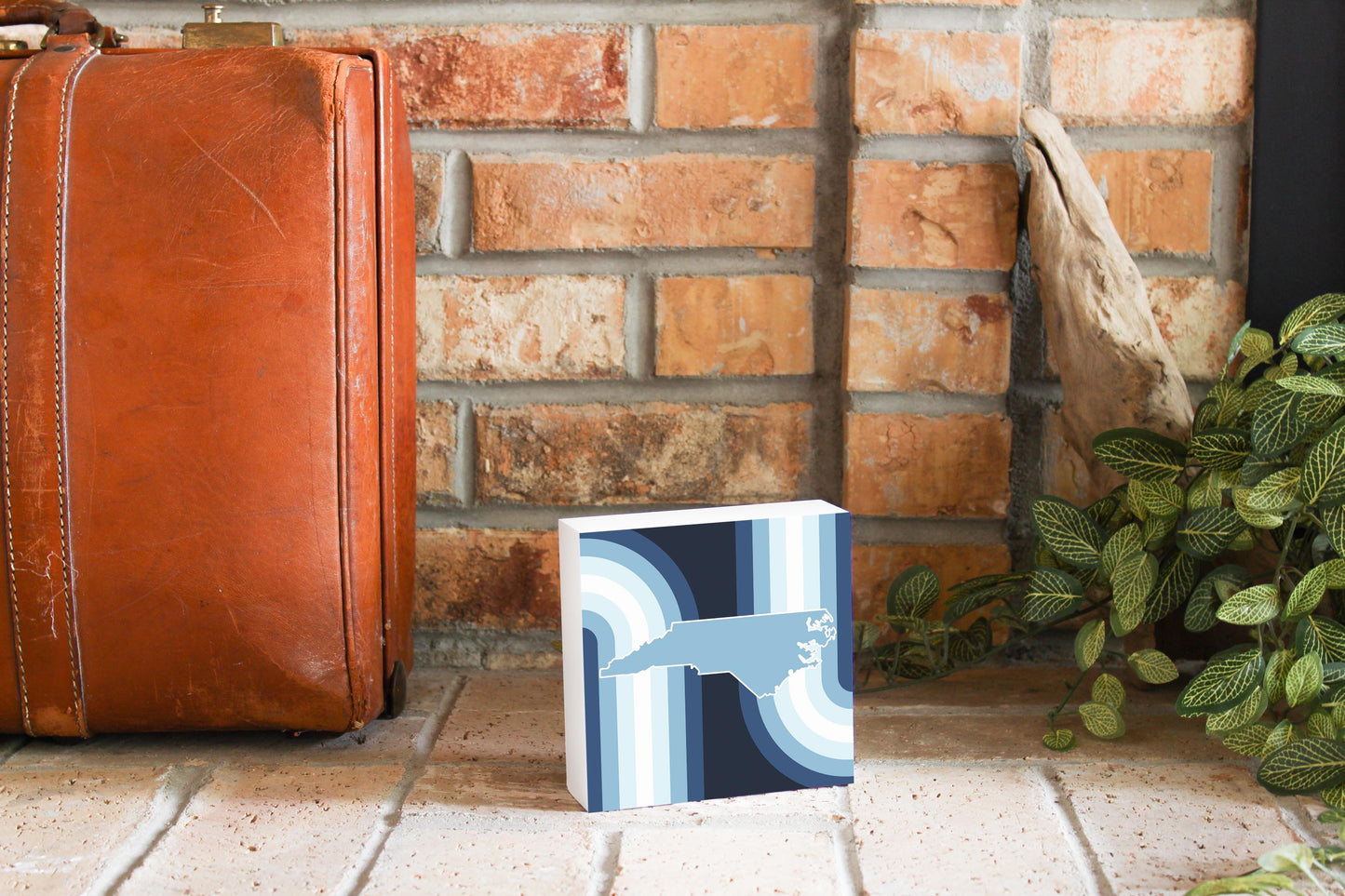 Blue Shades North Carolina State Retro Thick Lines | Wood Block | Eaches | Min 4