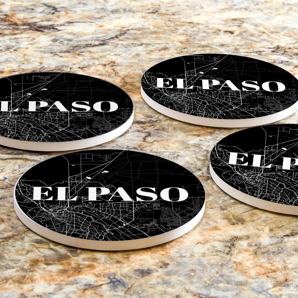 Minimalistic B&W Texas El Paso Map | Absorbent Coasters | Set of 4 | Min 2