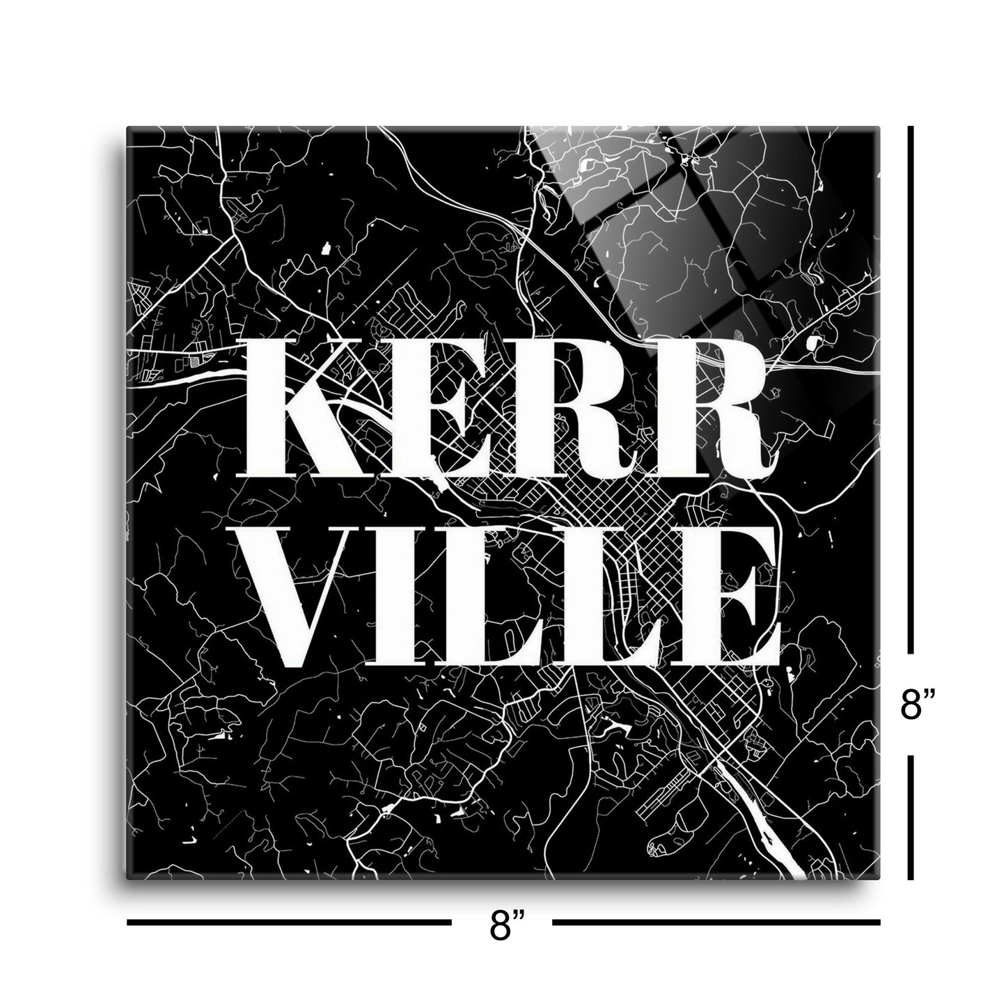 Minimalistic B&W Texas Kerrville Map | Hi-Def Glass Art | Eaches | Min 2