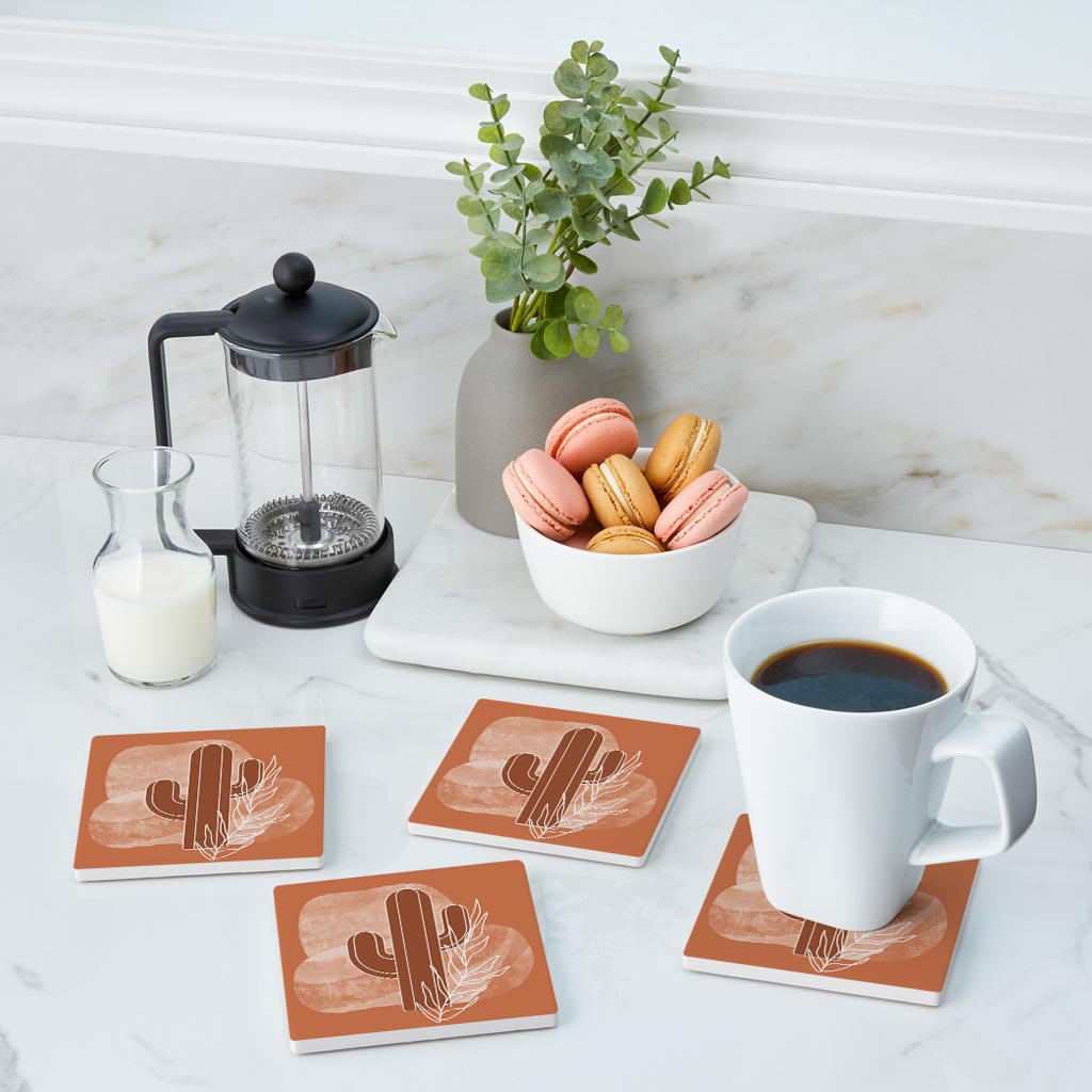 Modern Minimalist Texas Cactus | Absorbent Coasters | Set of 4 | Min 2