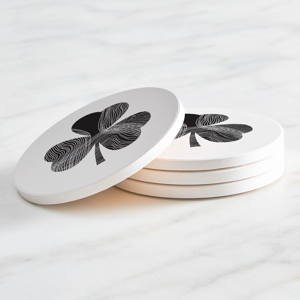 Minimalistic B&W Shamrock Shape Fluid Lines | Absorbent Coasters | Set of 4 | Min 2