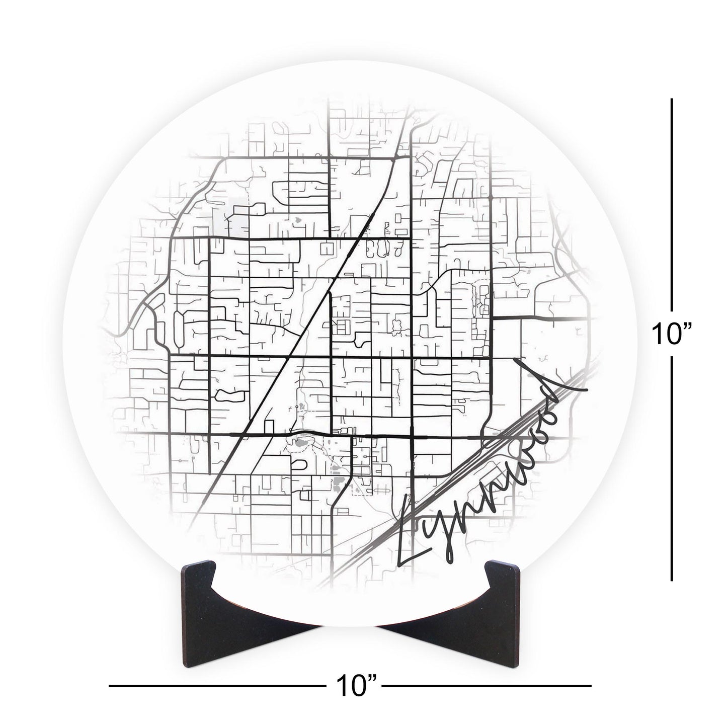 Minimalistic B&W Washington Lynnwood Circle Map | Wood Sign | Eaches | Min 1