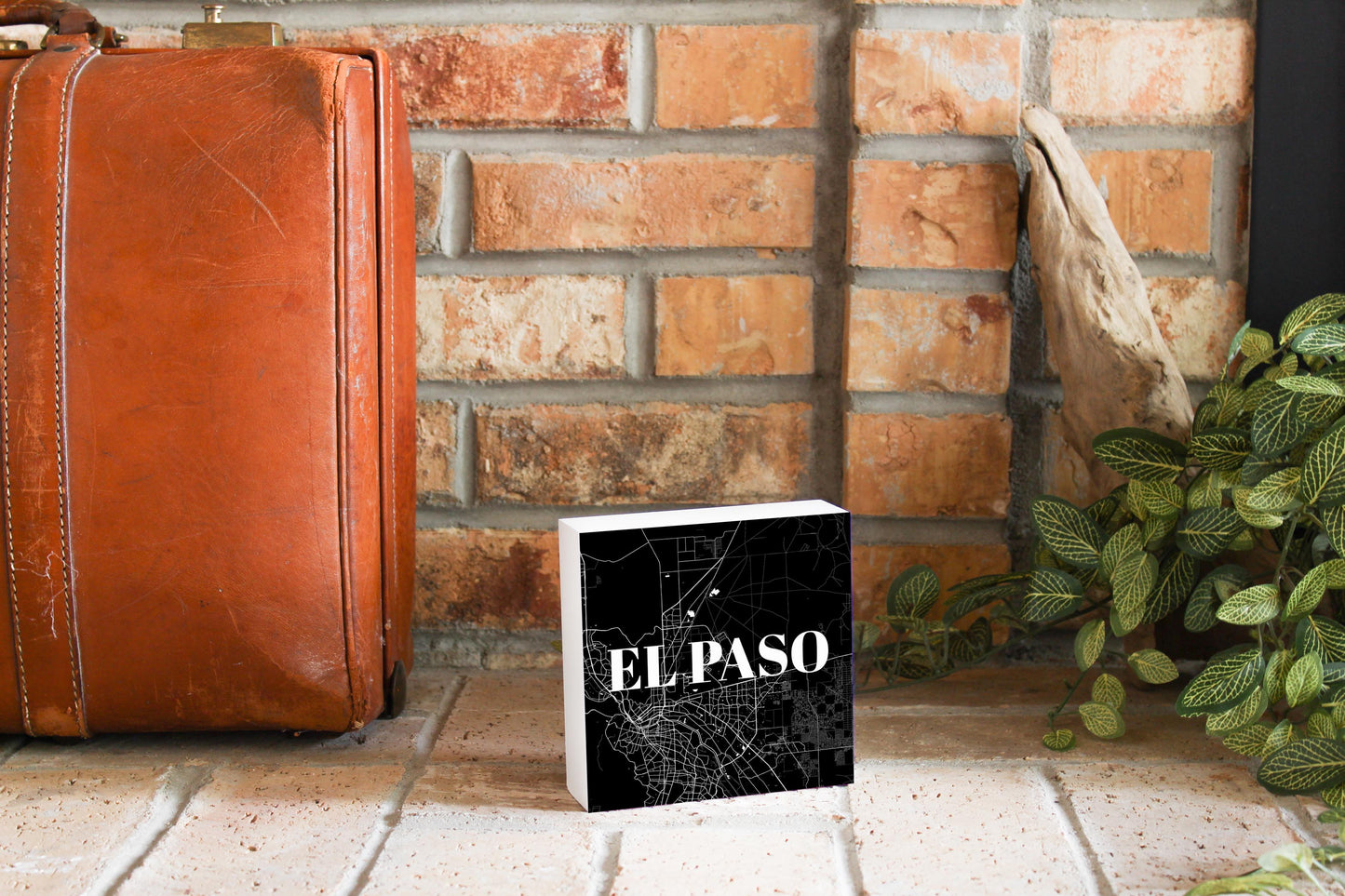 Minimalistic B&W Texas El Paso Map| Wood Block | Eaches | Min 4