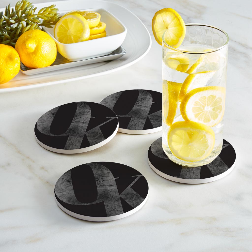 Modern Black Oklahoma Initials | Absorbent Coasters | Set of 4 | Min 2