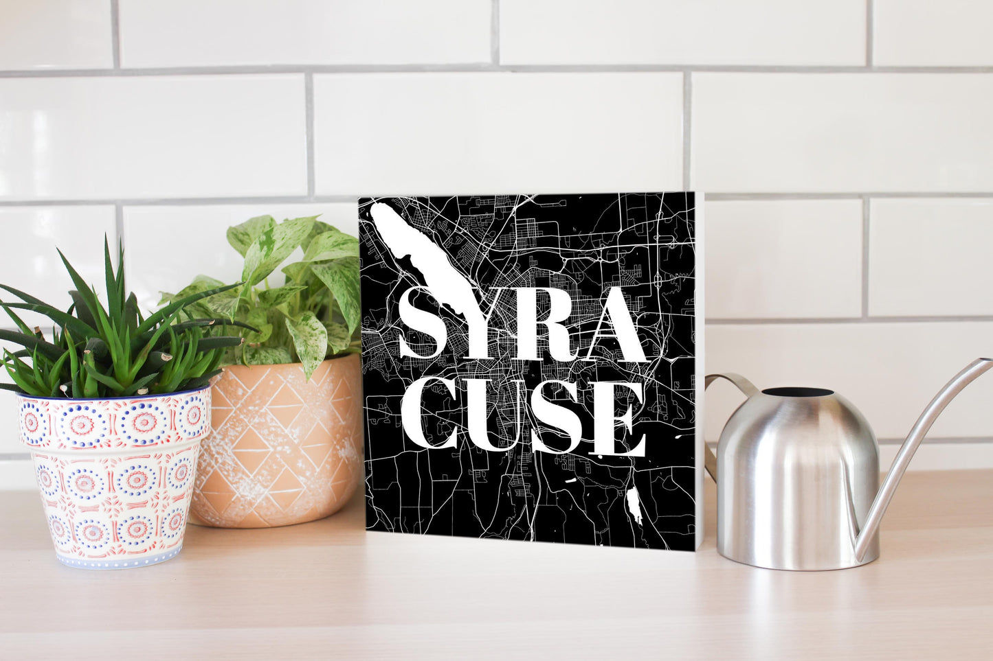 Minimalistic B&W New York Syracuse Map | Wood Block | Eaches | Min 2