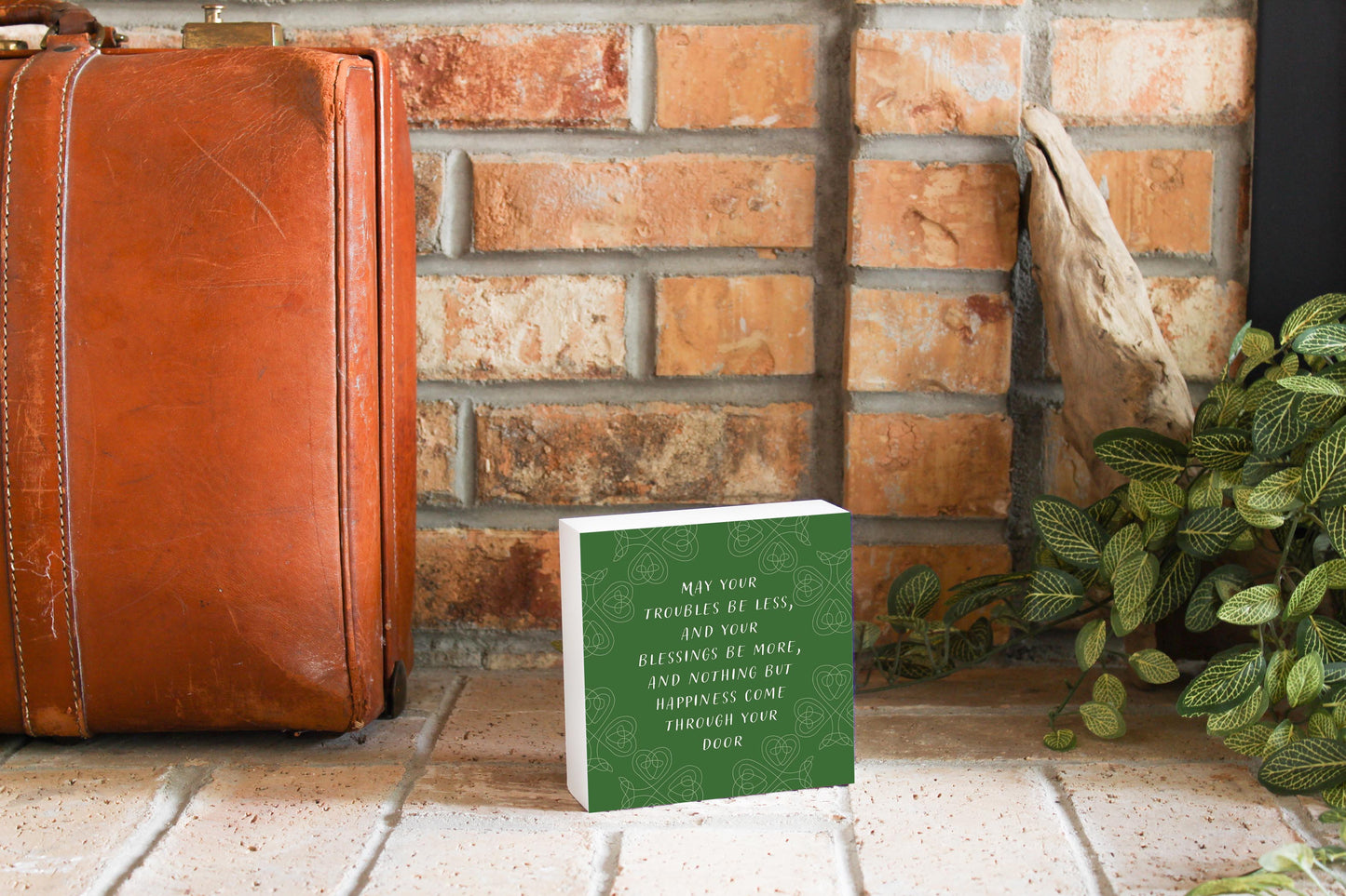 Dark Green Shamrock Irish Blessings Poem | Wood Block | Eaches | Min 4