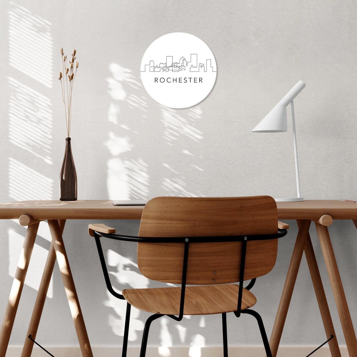 Minimalistic B&W New York Rochester Skyline | Wood Sign | Eaches | Min 1