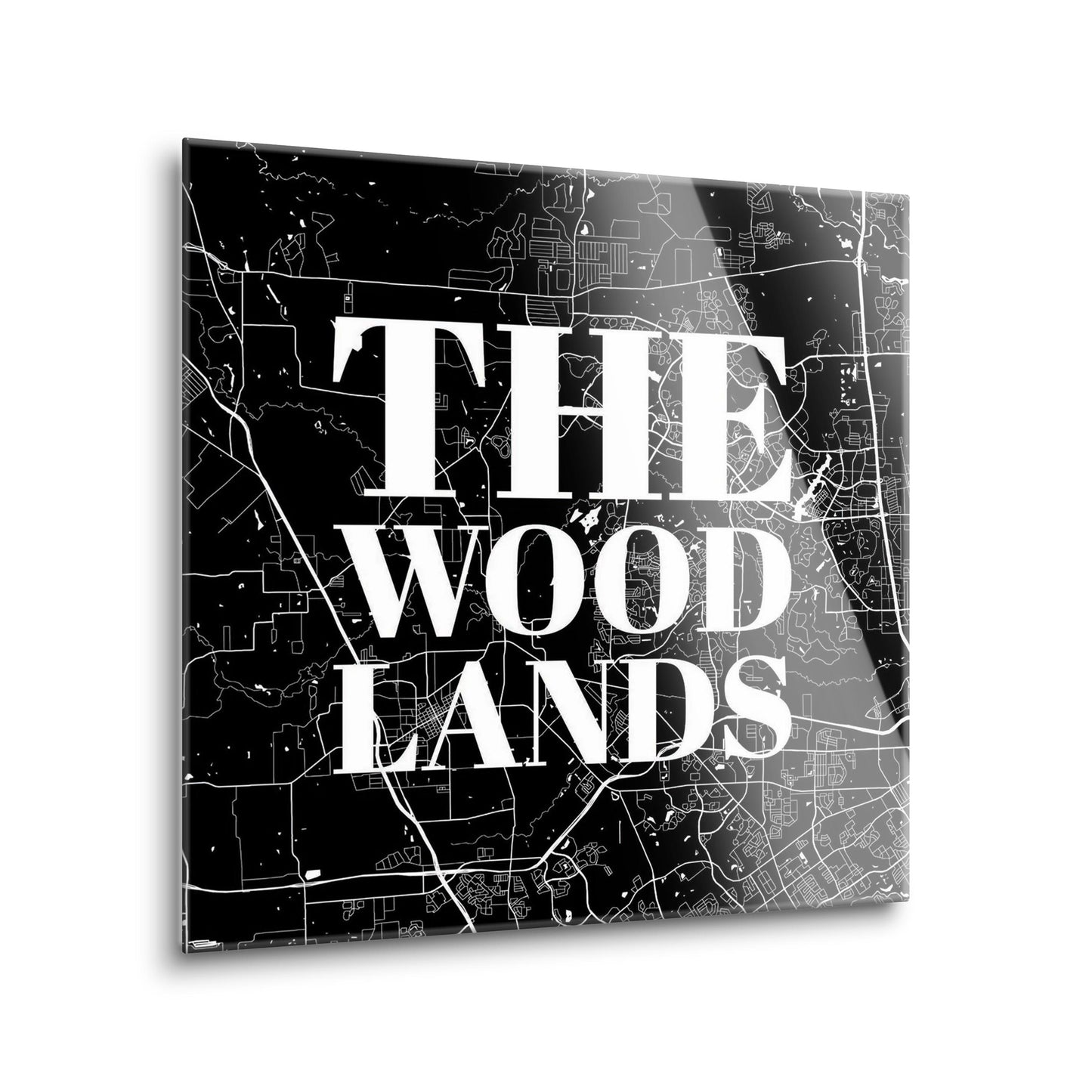 Minimalistic B&W Texas The Woodlands Map | Hi-Def Glass Art | Eaches | Min 2