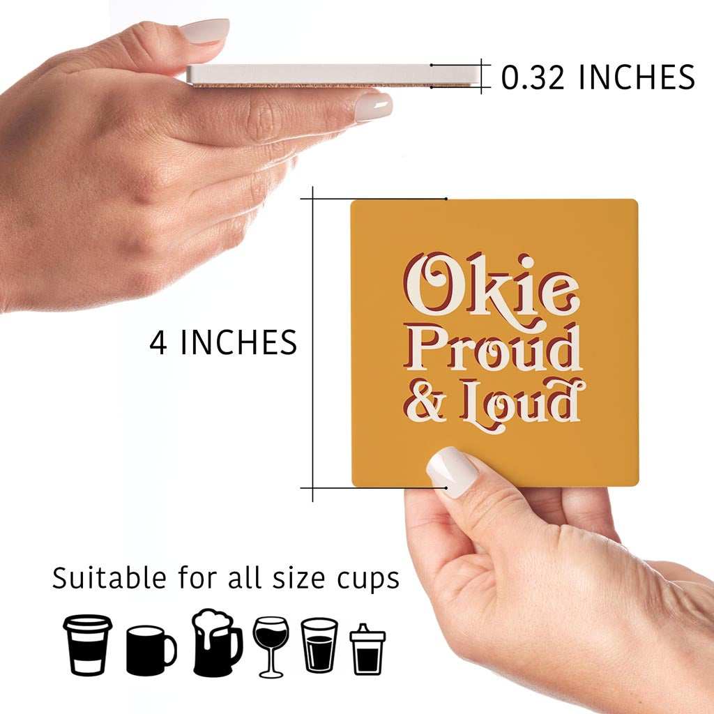 Modern Minimalist Oklahoma Proud Loud | Absorbent Coasters | Set of 4 | Min 2