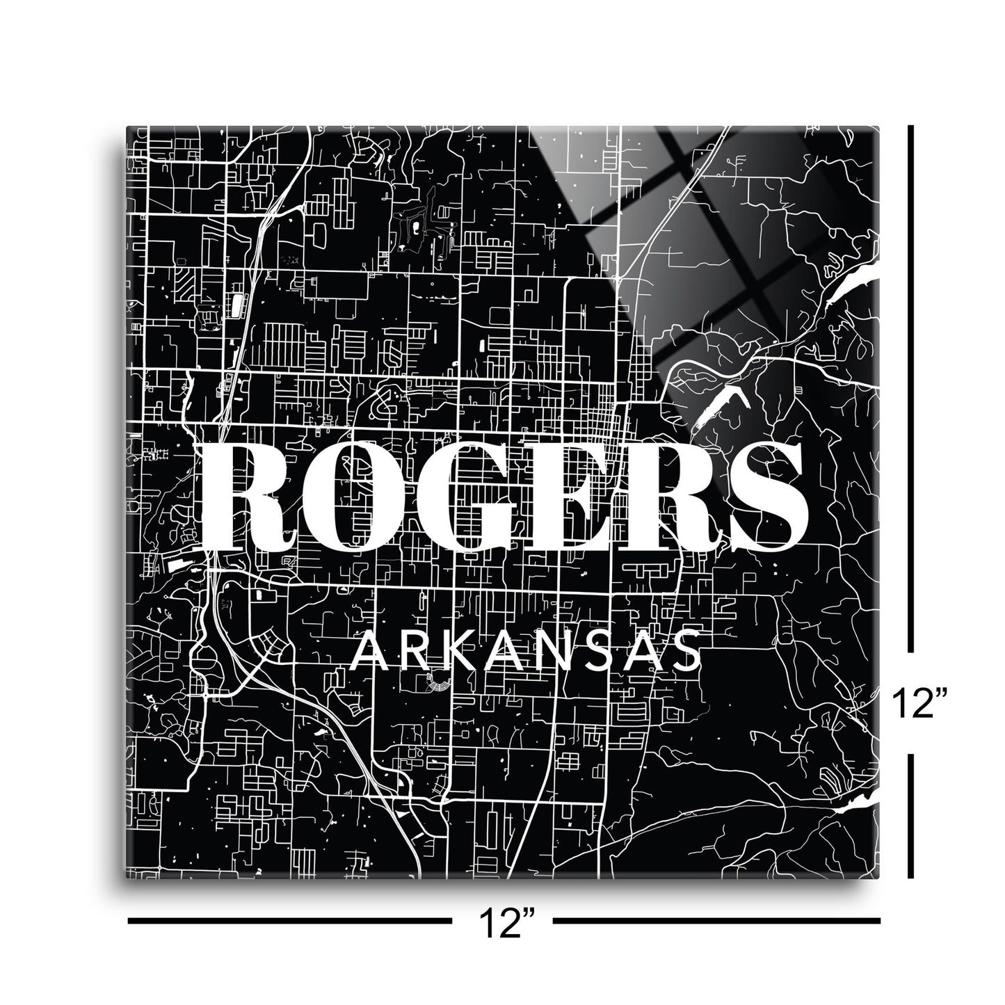 Minimalist B&W Arkansas Rogers Map State | Hi-Def Glass Art | Eaches | Min 1