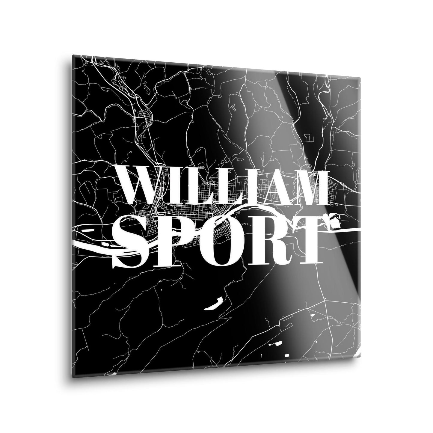 Minimalistic B&W Pennsylvania Williamsport Map | Hi-Def Glass Art | Eaches | Min 1