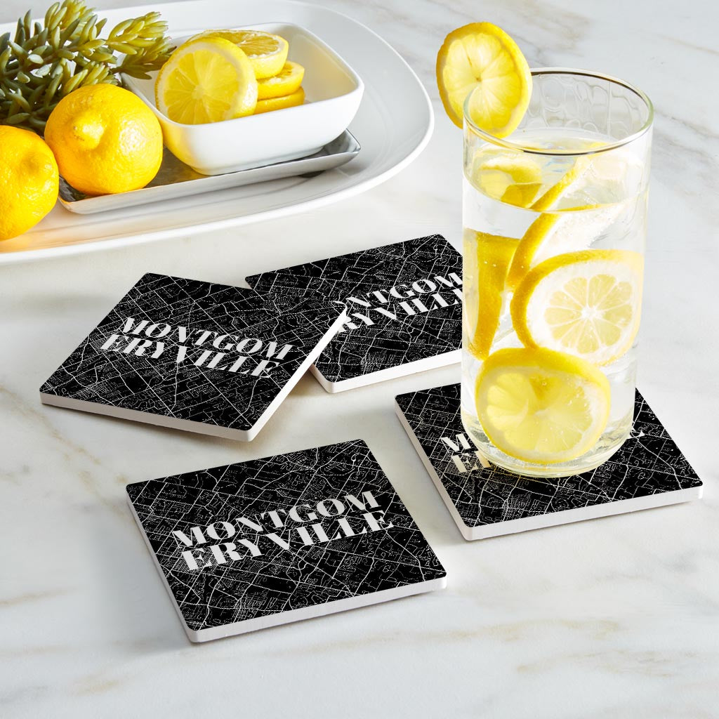 Minimalistic B&W Pennsylvania Montgomeryville Map | Absorbent Coasters | Set of 4 | Min 2