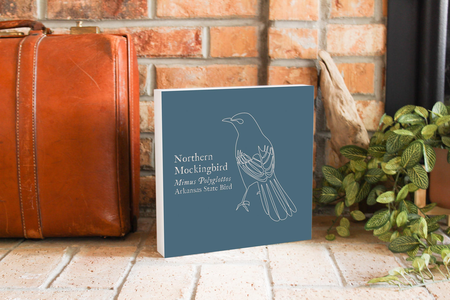 Modern Minimalist Arkansas Mockingbird | Wood Block | Eaches | Min 2