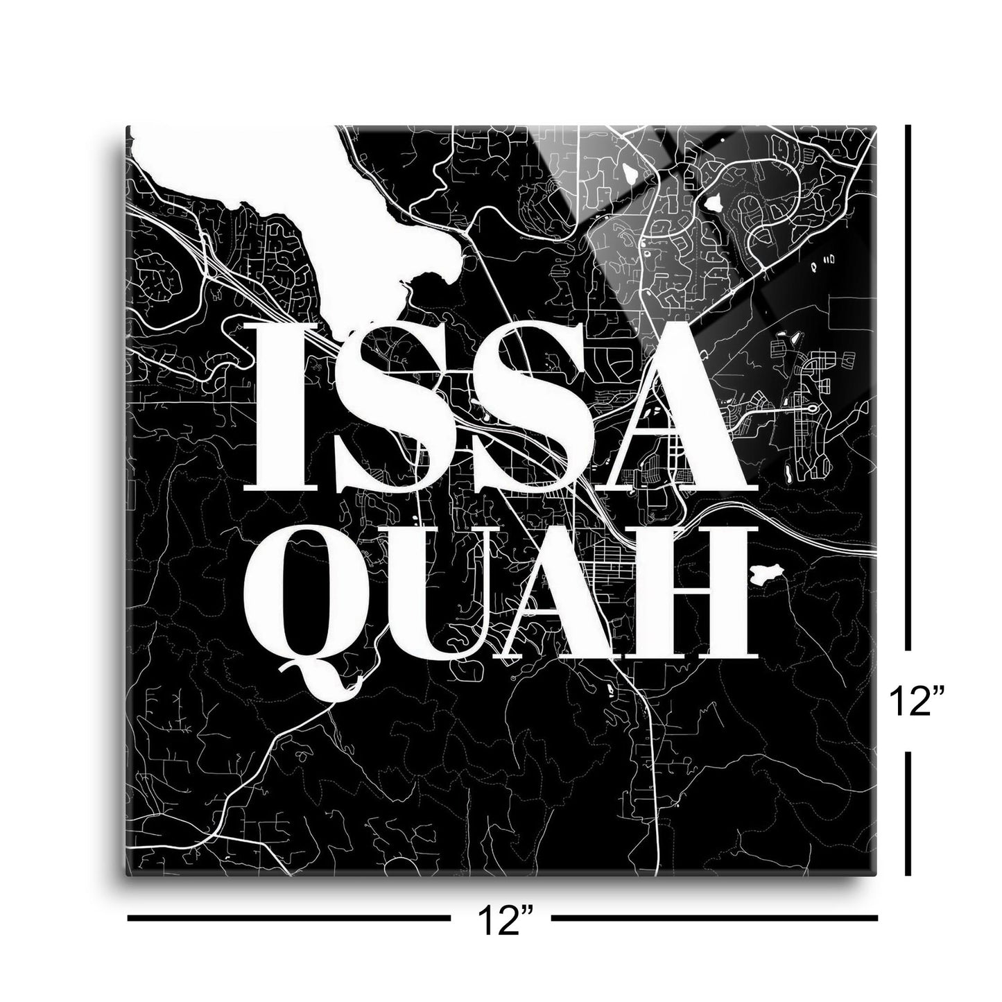Minimalistic B&W Washington Issaquah Map | Hi-Def Glass Art | Eaches | Min 1