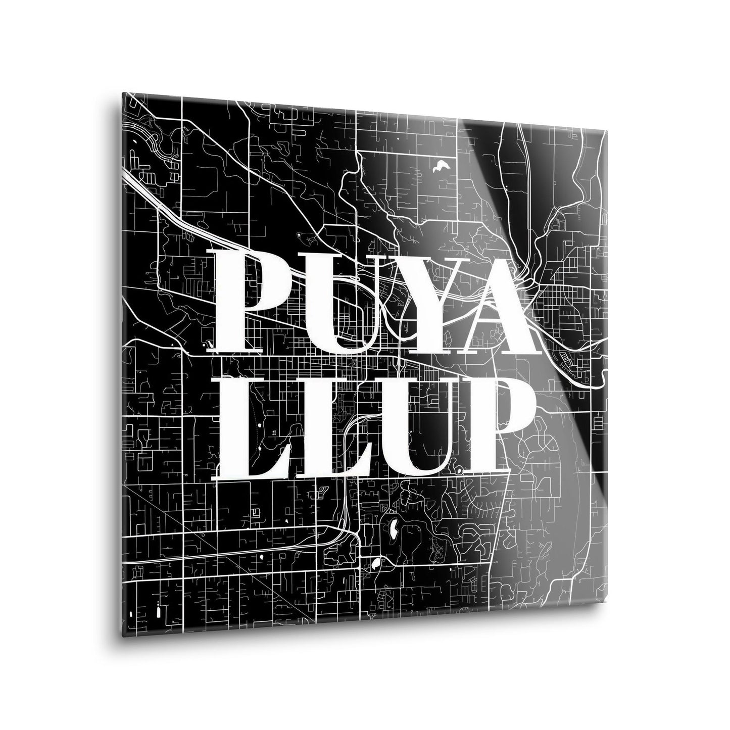 Minimalistic B&W Washington Puyallup Map | Hi-Def Glass Art | Eaches | Min 1