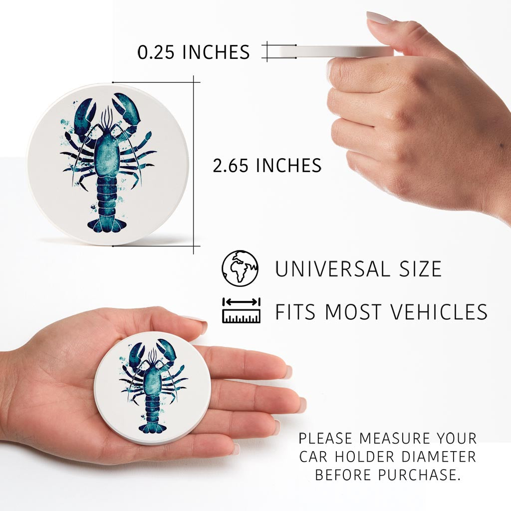 New England Water Color Lobster | Absorbent Car Coasters | Set of 2 | Min 4