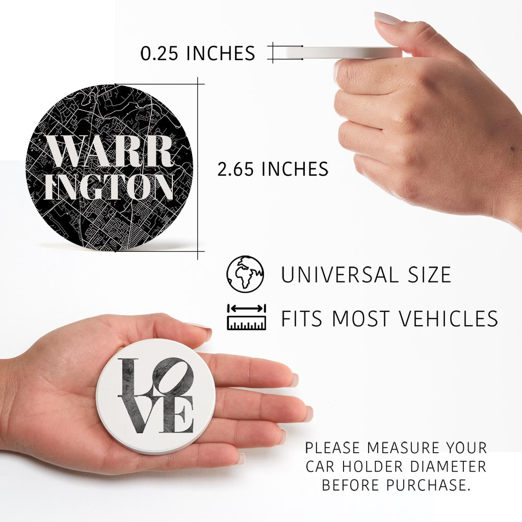 Minimalistic B&W Pennsylvania Warrington Map Love| Absorbent Car Coasters | Set of 2 | Min 4