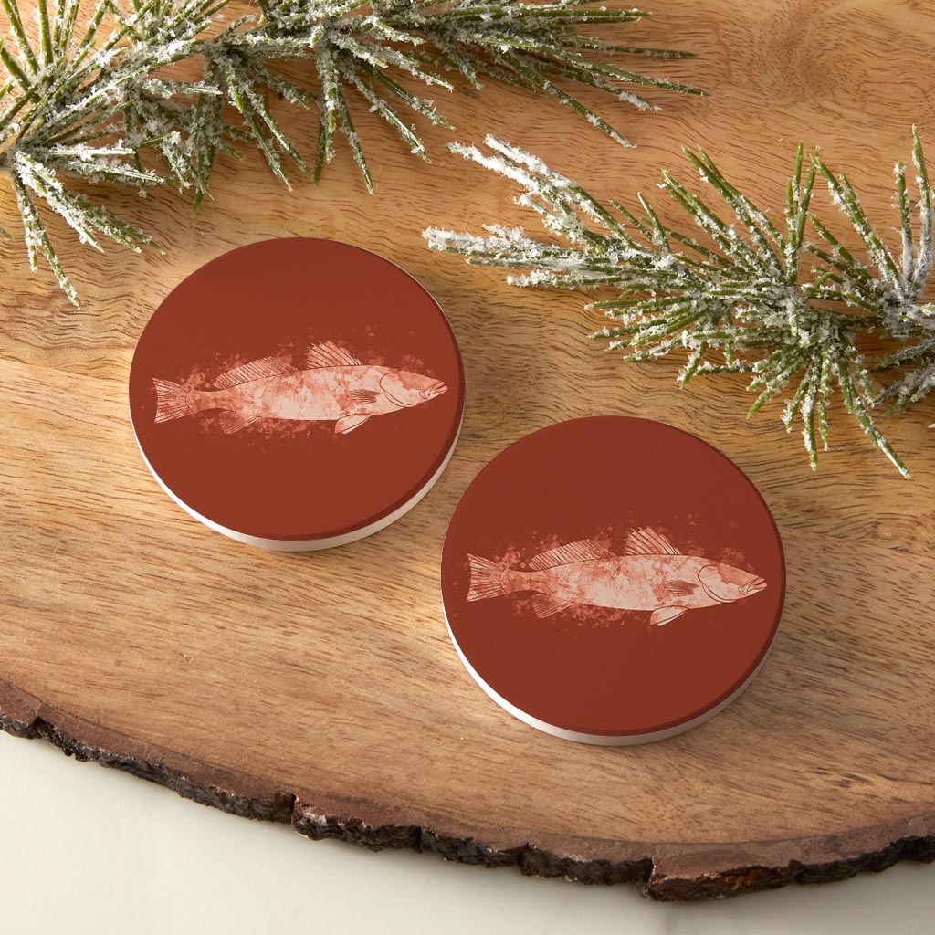 Louisiana Colorful Water Color Speckled Trout | Absorbent Car Coasters | Set of 2 | Min 4