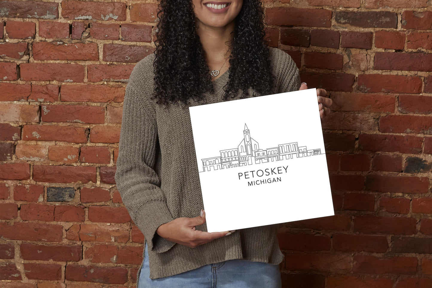 Minimalistic B&W Michigan Petoskey Skyline | Wood Sign | Eaches | Min 2