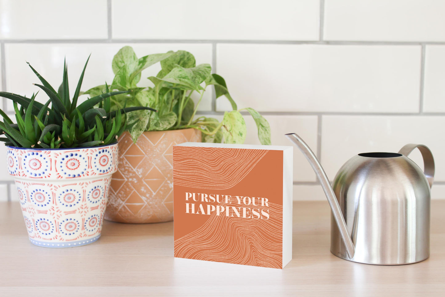 Modern Minimalist Pennsylvania Happiness Quip | Wood Block | Eaches | Min 4