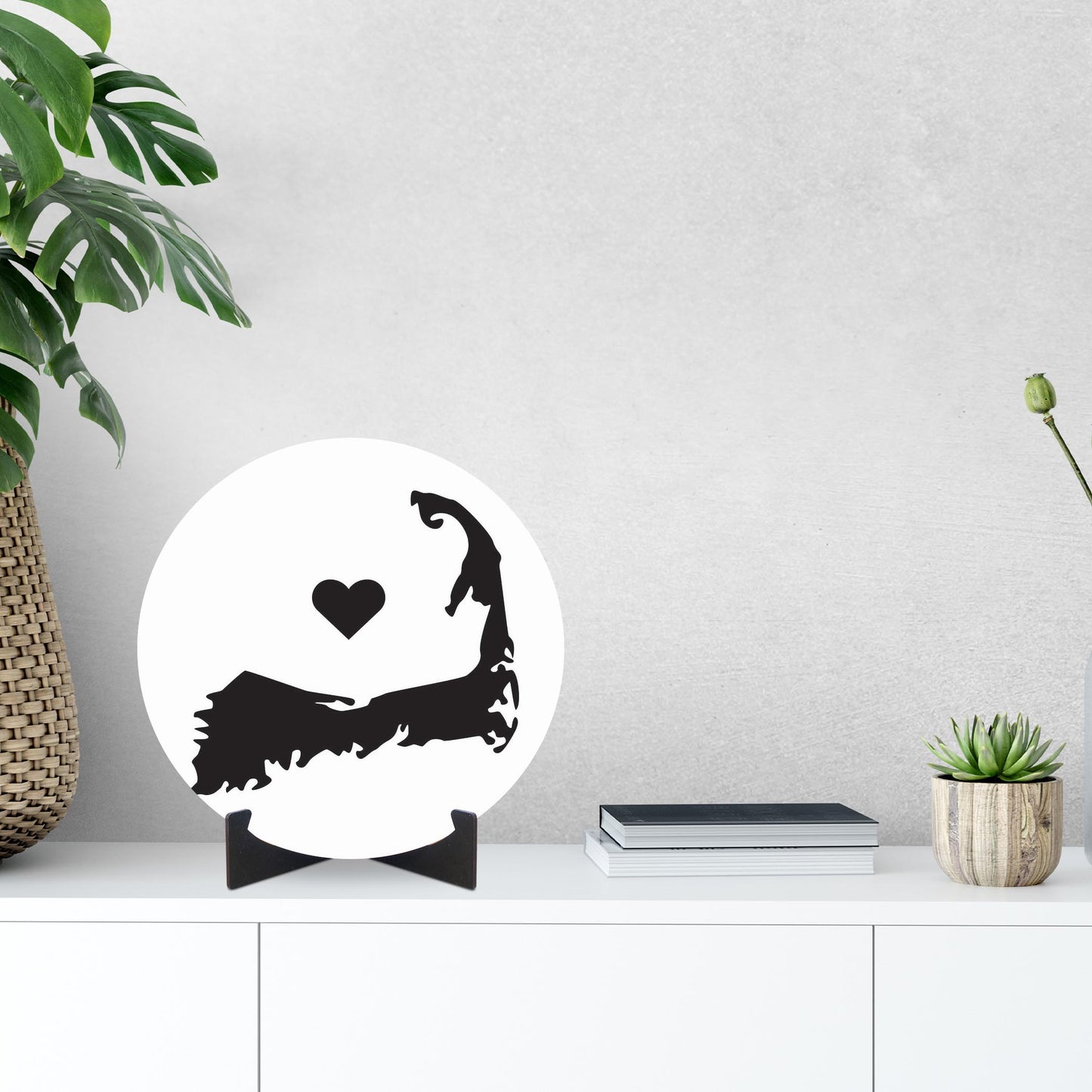 Minimalistic B&W Cape Cod With Heart | Wood Sign | Eaches | Min 1