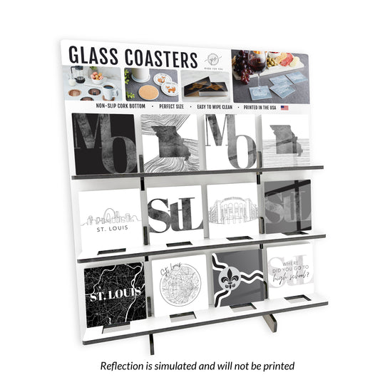 Minimalist B&W Missouri St. Louis Square Glass Coaster Loaded Display POP Min of 1