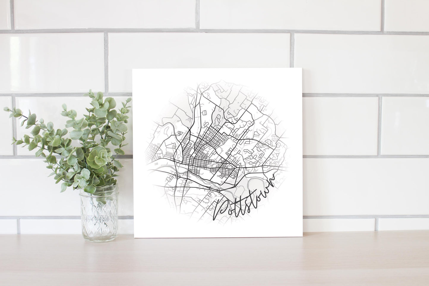Minimalistic B&W Pennsylvania Pottstown Circle Map | Wood Sign | Eaches | Min 2