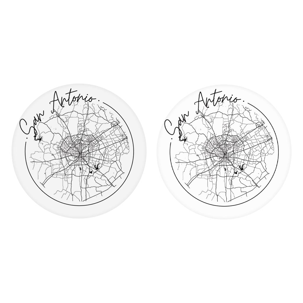 Modern San Antonio Round Map | Absorbent Car Coasters | Set of 2 | Min 4