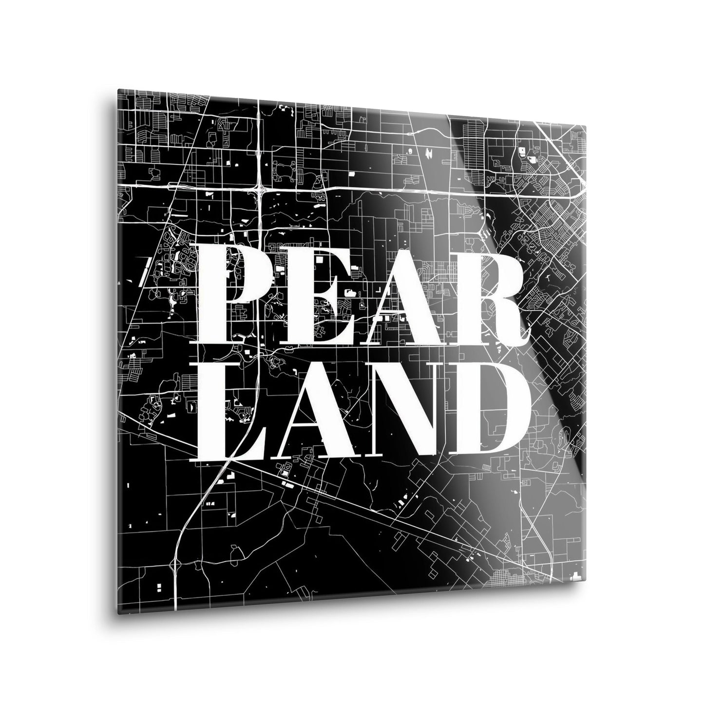 Minimalistic B&W Texas Pearland City Map | Hi-Def Glass Art | Eaches | Min 2