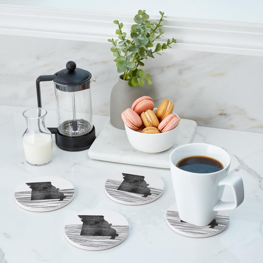 Minimalist B&W Missouri State With Straight Lines | Absorbent Coasters | Set of 4 | Min 2