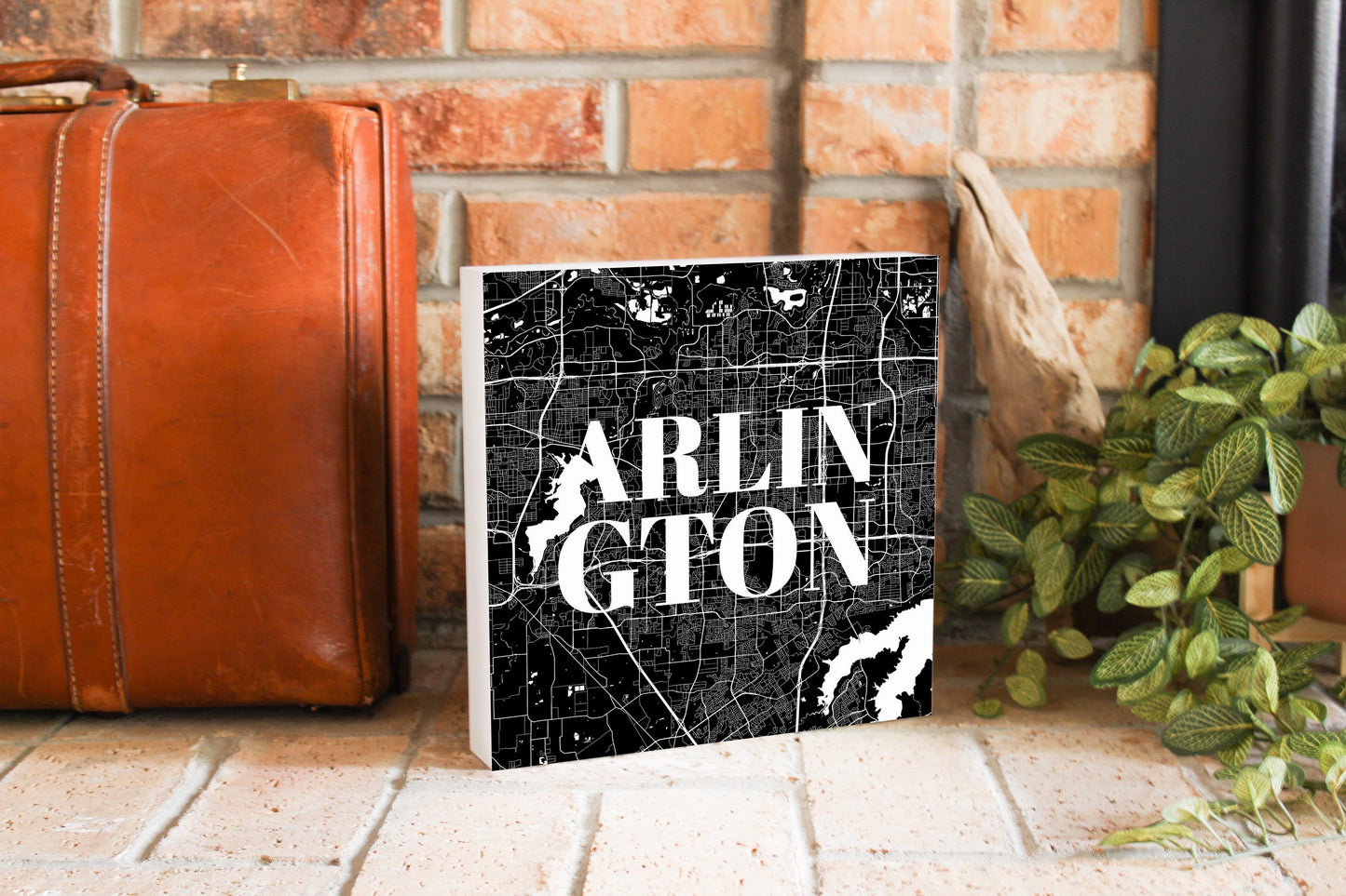 Minimalistic B&W Texas Arlington Map | Wood Block | Eaches | Min 2